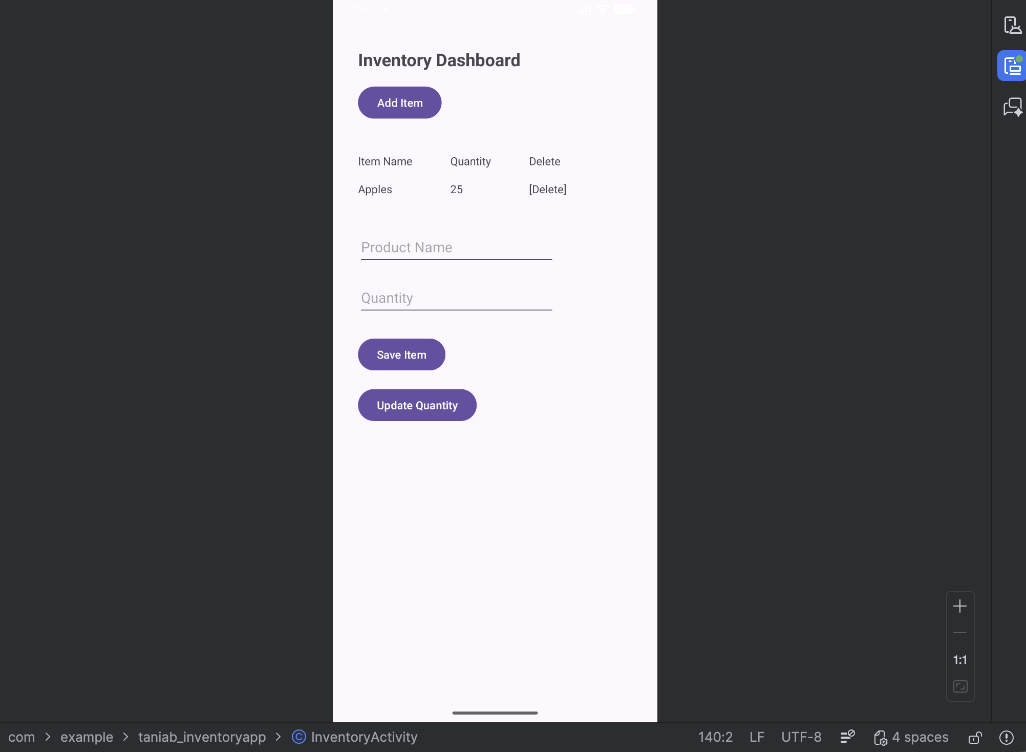 Inventory dashboard